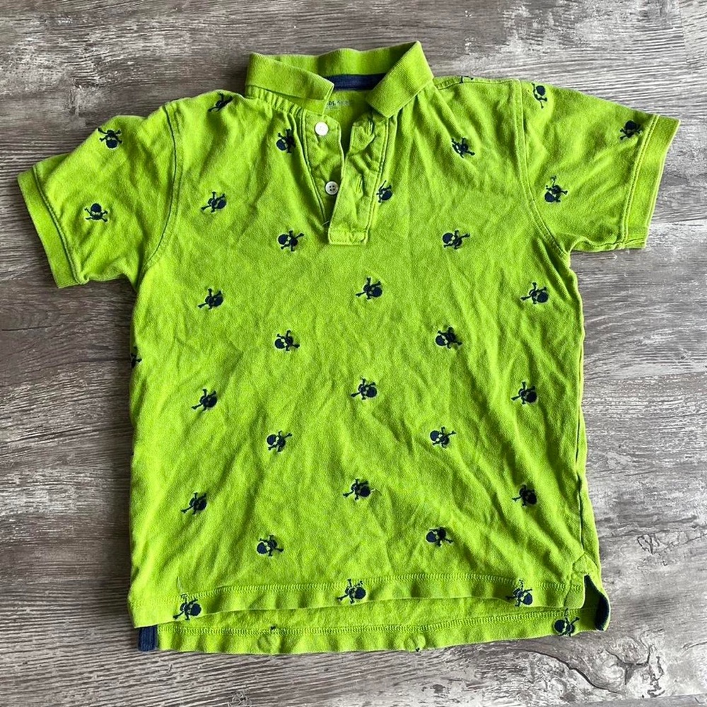 Gap Lime Green Collared Polo With Navy Skulls
